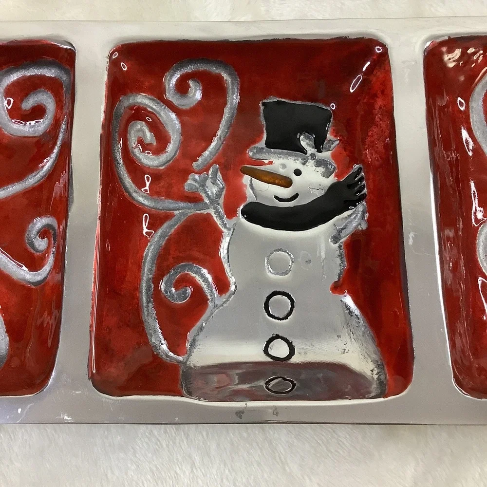 Vintage Belk 3 Section Snowman‎ Serving Dish Christmas